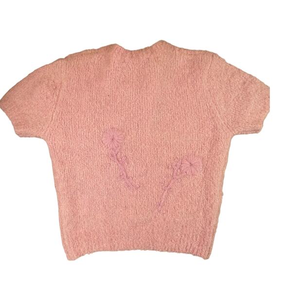 New Zara Alpaca Wool Blend Crop Pink Embroidered Sweater S Small - Picture 4 of 9